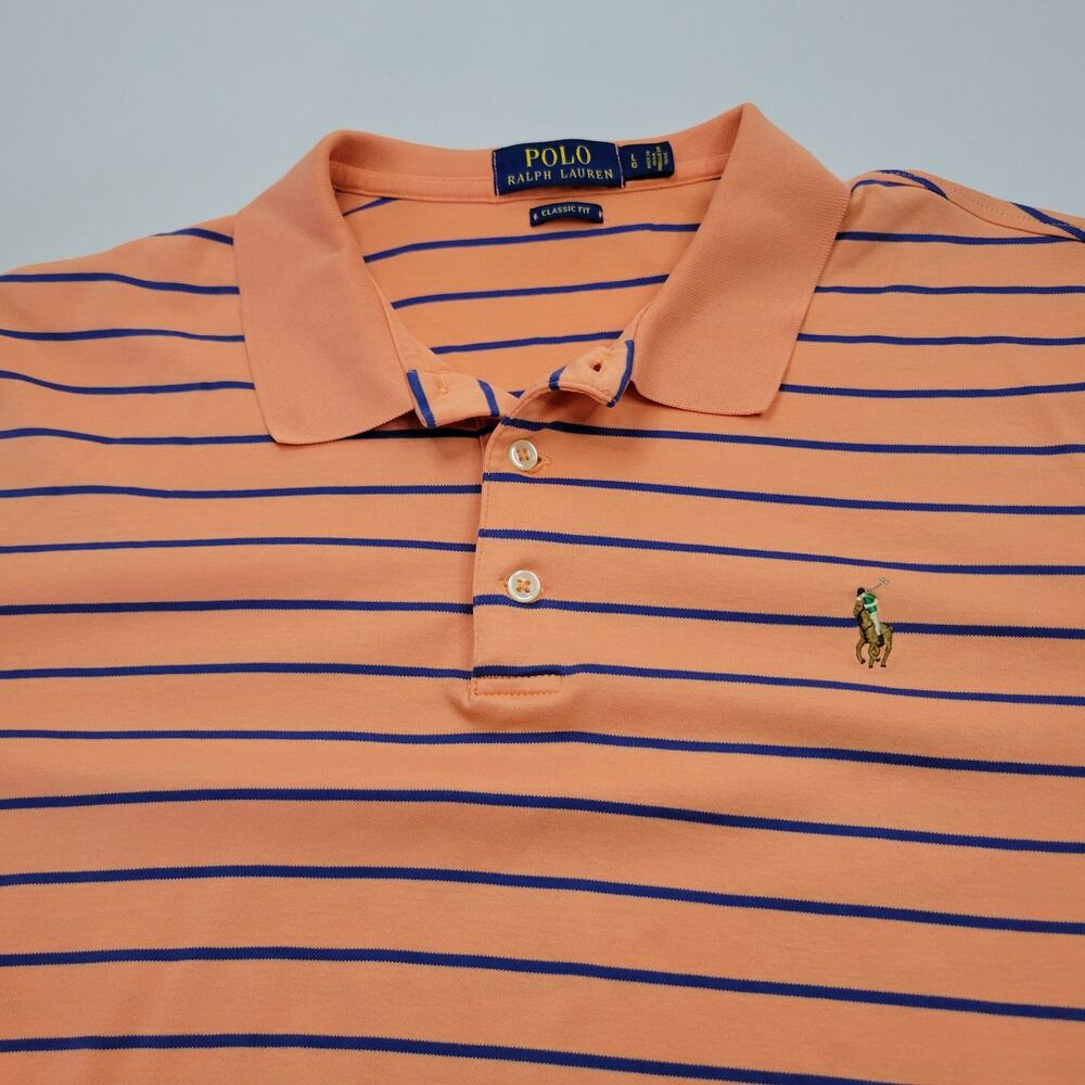 Polo Ralph Lauren Classic Fit Orange Navy Stripe Polo Pony Short Men's Size L